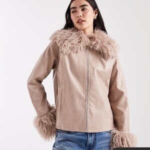 Urban Outfitters Daisy Street Faux-Shearling Trim Faux Leather Jacket small